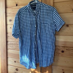 Banana Republic Men’s L 100% Linen Blue Plaid Camden Fit Button Up Shirt
